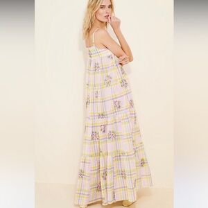 Anthropologie Payal Pratap Plaid Embroidered Maxi Dress